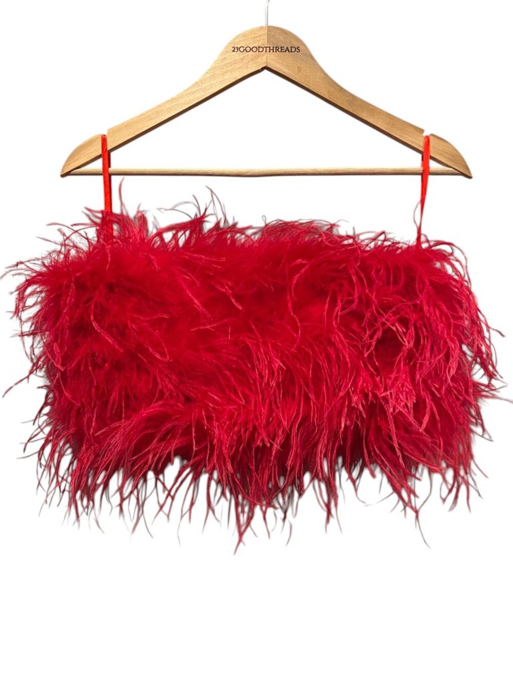 Lamarque 'Zaina' Feather Cropped Strapless Bandeau Top, Red, M